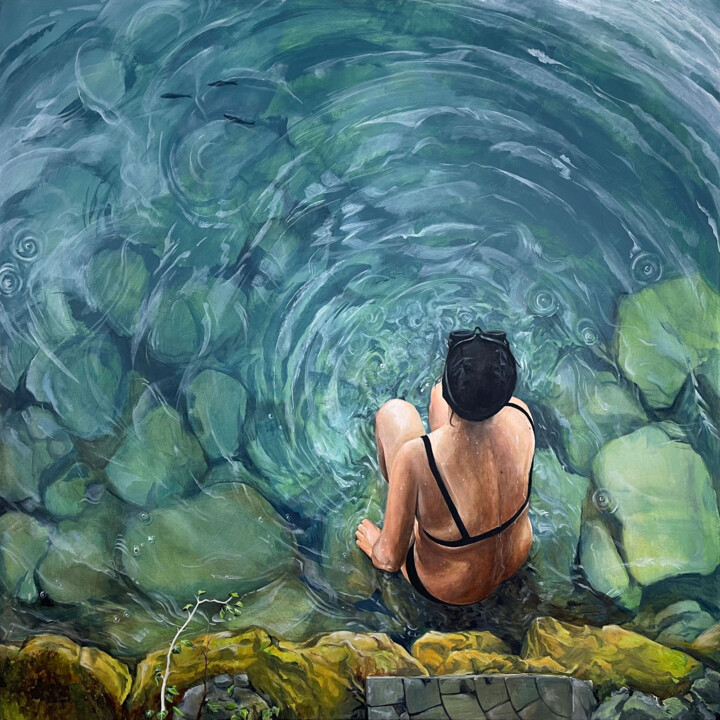 Ζωγραφική με τίτλο "LA FILLE AU BORD DU…" από Alain Rouschmeyer, Αυθεντικά έργα τέχνης, Ακρυλικό Τοποθετήθηκε στο Ξύλινο φορ…