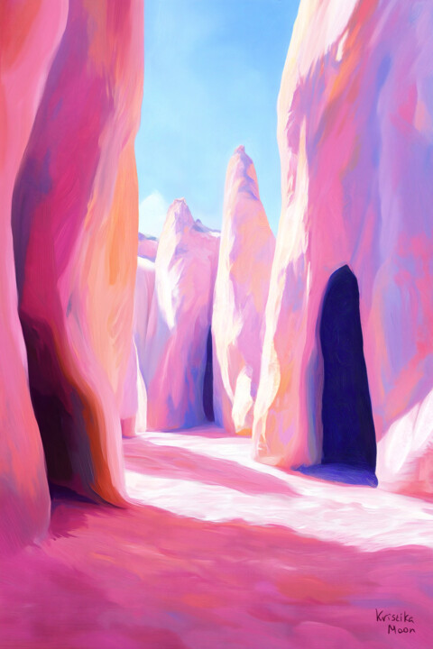 Pastel desert canyon with a cave entrance in Cappadocia 绘画, 39.4x24.8 in