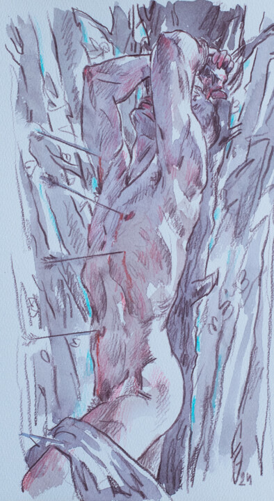 Drawing titled "Sebastian tied to a…" by Sergey Sovkov, Original Artwork, Watercolor