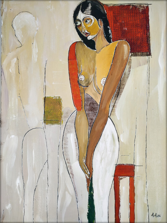 Painting titled "Red Quadrant #1 fro…" by Alexander Aksyonov, Original Artwork, Acrylic Mounted on Wood Stretcher frame
