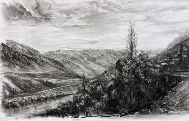 Kemaliye Manzarası 'Kömür Kalem' Kemaliye View 'Coal Pencil 图画, 35.4x57.1 in