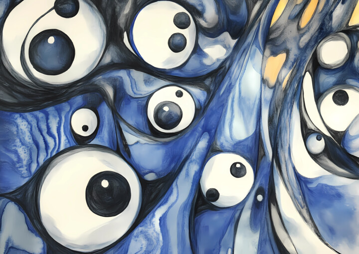 Visionary Swirls: Abstract Spheres and Eyes Art Print 印花与版画, 19.7x27.6 in