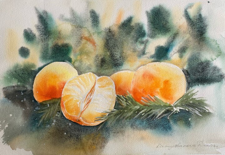 New Year's tangerines Картина, 10,2x14,2 in