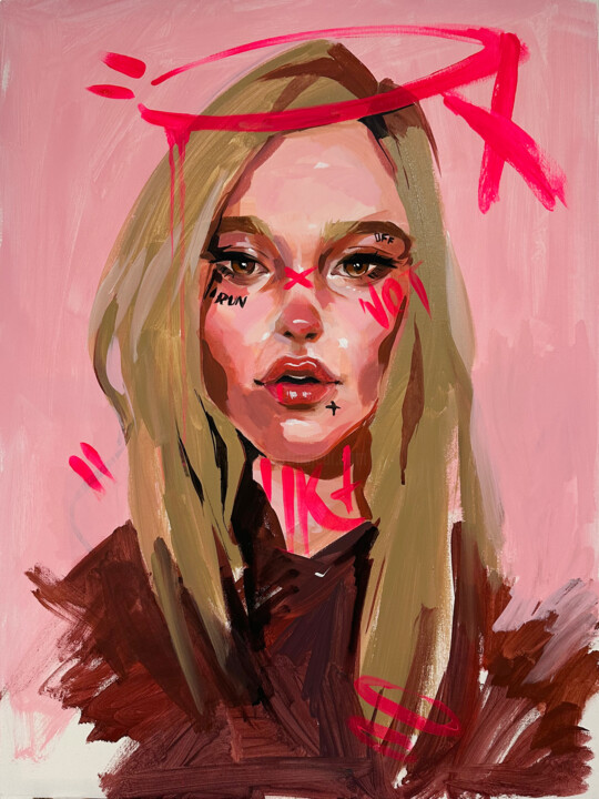 Картина под названием "Pink" - Майя Куликова, Подлинное произведение искусства, Акрил Установлен на Деревянная рама для носи…