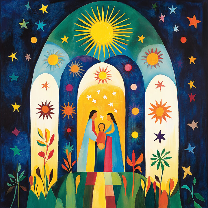 The Joyful Nativity: A Contemporary Abstract in the Style of 数字艺术