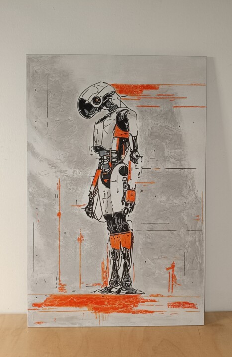 Prenten & gravures getiteld "gravure robot" door Cedsweex, Origineel Kunstwerk, Pastel Gemonteerd op Houten paneel