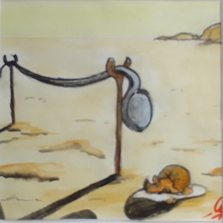 Spiegelei mit weichem Löffel 绘画, 4.7x4.7 in
