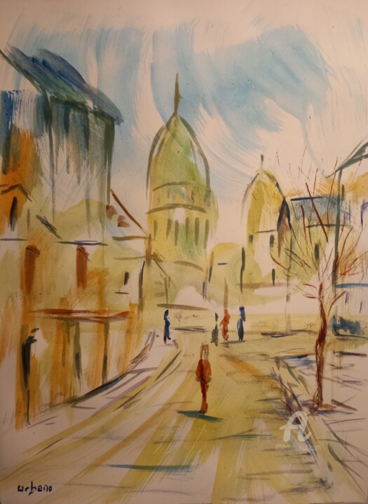 MONTMARTRE à PARIS Schilderij, 16,1x11,8 in