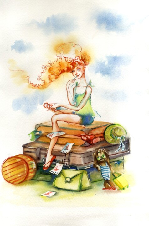 What have I forgotten? Watercolor illustration. 绘画, 15.8x11.8 in
