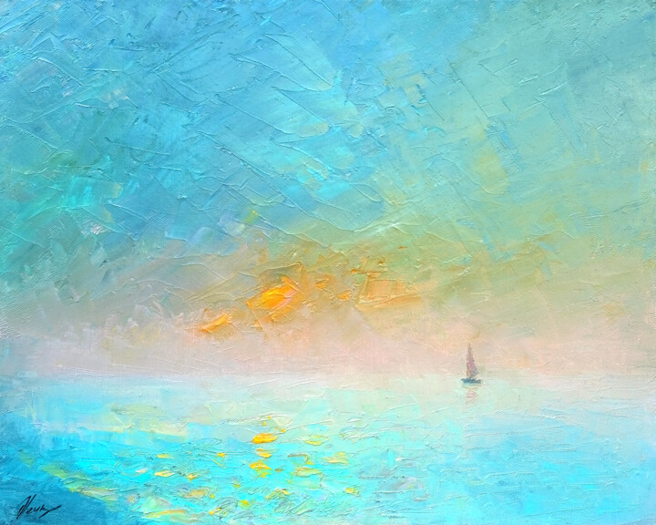 Painting titled "Sunrise 9" by Dmitry Oleyn, Original Artwork, Oil Mounted on Wood Stretcher frame