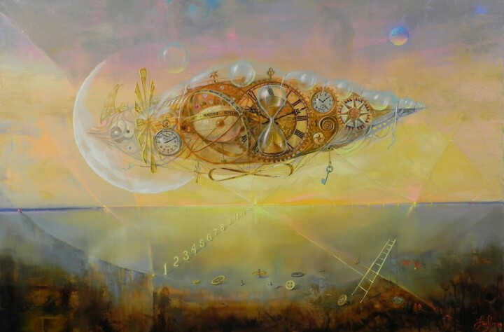 "TIME AIRSHIP" 绘画, 31.5x47.2 in