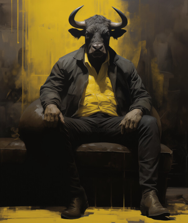 Digital Arts titled "TORO LIBRE" by Pointless Pixels, Original Artwork, AI generated image Mounted on Wood Stretcher frame