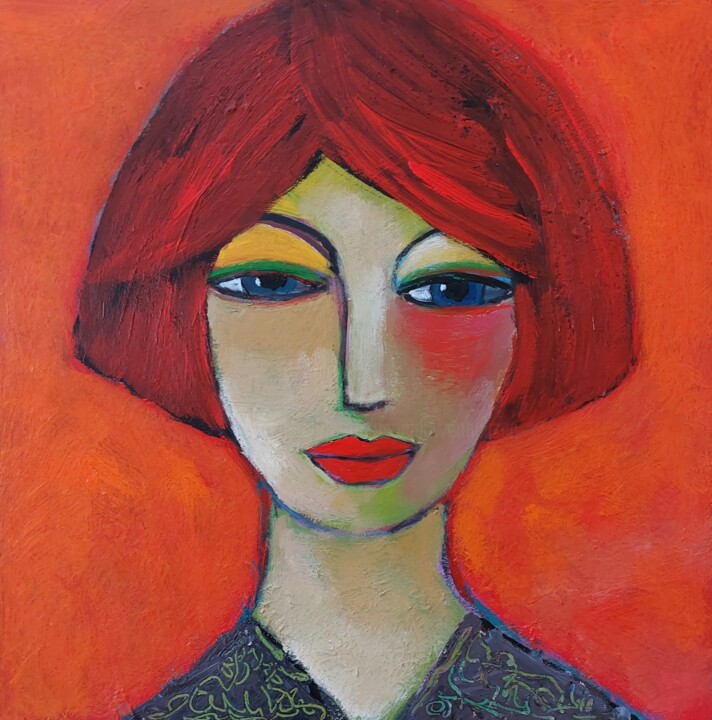 Painting titled "Red" by Nelly Van Nieuwenhuijzen, Original Artwork, Acrylic Mounted on Wood Panel