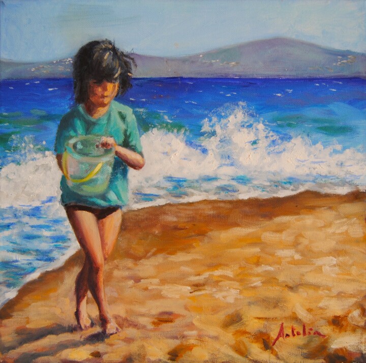 Painting titled "Abril en la playa" by Carlos Antolin, Original Artwork, Oil Mounted on artwork_cat.