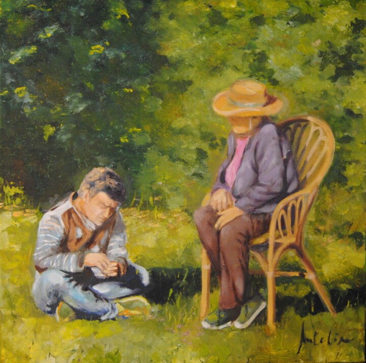 Painting titled "Mamam et moi" by Carlos Antolin, Original Artwork, Oil Mounted on artwork_cat.