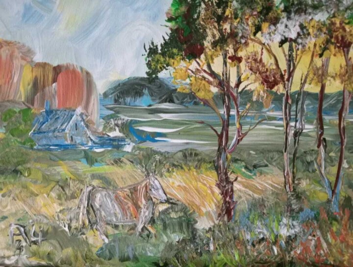 Peinture intitulée "Les berges ensoleil…" par Audran, Œuvre d'art originale, Acrylique
