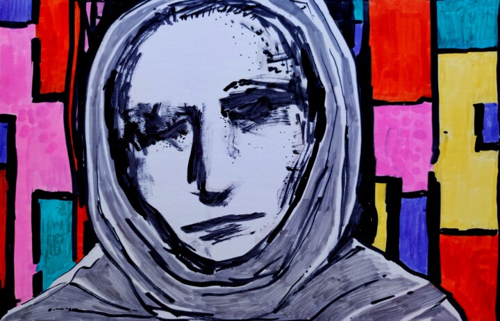 Offended individual with hoodie 图画, 4.7x7.1 in