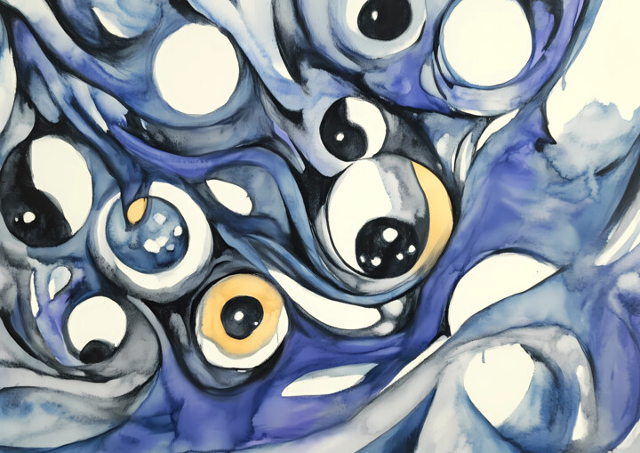 Surreal Circles: Abstract Eyes cape Painting Art Print 印花与版画, 27.6x19.7 in