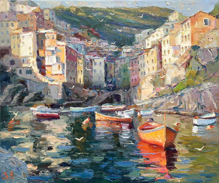 "City by the Pier" Painting, 19.6x23.6 in
