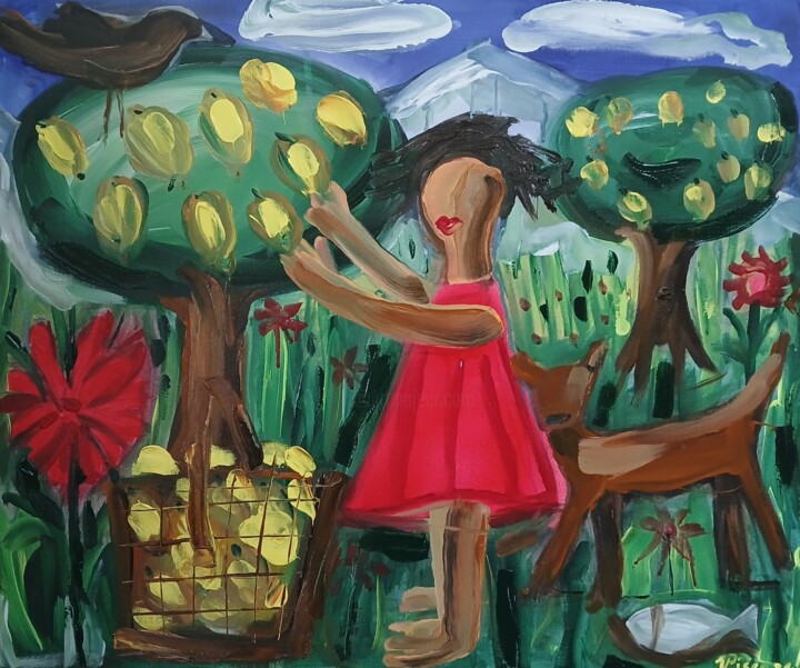 Menina colhendo limões 绘画, 19.7x23.6 in