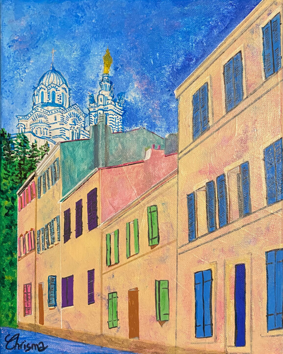 Painting titled "Notre dame de la ga…" by Christelle Mayeur, Original Artwork, Acrylic Mounted on Wood Stretcher frame