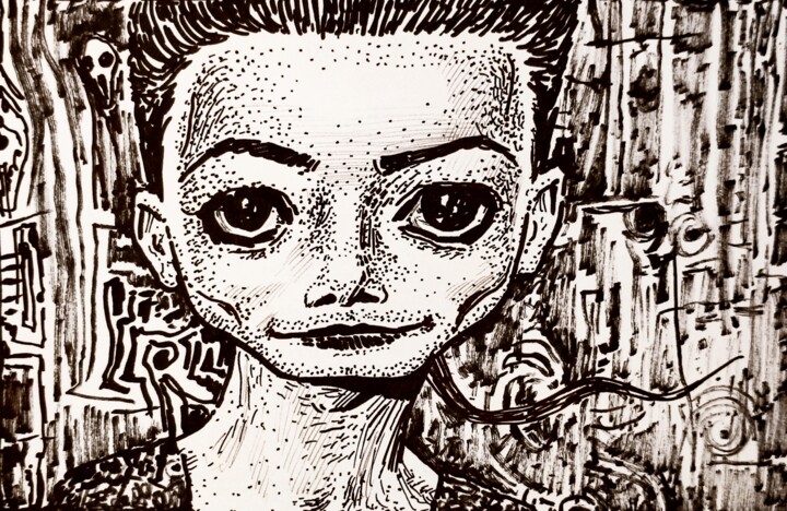 Tekening getiteld "Oknaparte" door Milto Sideris, Origineel Kunstwerk, Marker