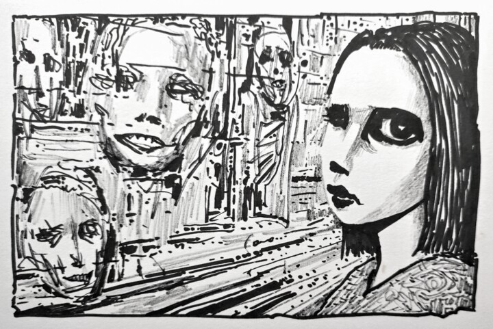 Generic girl 그림, 5.9x8.3 in