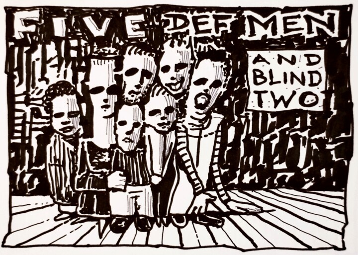 5 Def Men and Blind 2 Drawing, 5.9x8.3 in