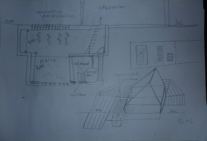 제목이 "architecture 1"인 그림 Ludovic Grumel로, 원작, 연필