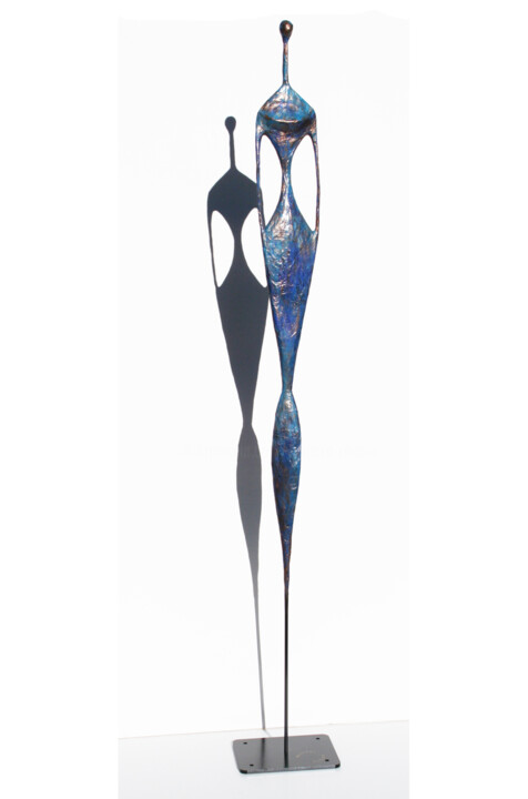Vénus d'Azur, sculpture femme longiligne patiné bleu 雕塑, 40.2x5.5 in