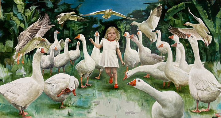 Painting titled "Couronnement" by Clotilde Maillard, Original Artwork, Oil Mounted on Wood Stretcher frame