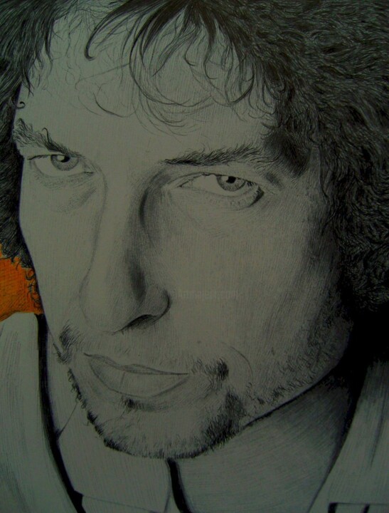 Drawing titled "Bob Dylan" by Milto Sideris, Original Artwork, Ballpoint pen
