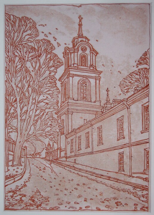 The bell tower of St. Sophia Cathedral in Zhytomyr 印花与版画, 11.4x7.9 in