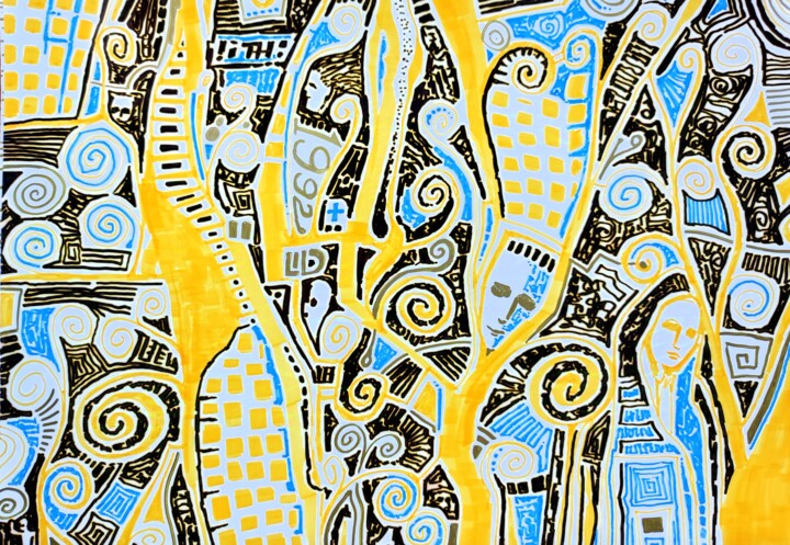 1992 yellow and blue Resim, 8,3x11,8 in