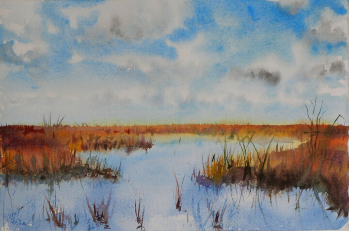 aquarelle d'un marais 3 Painting, 8.3x11.4 in