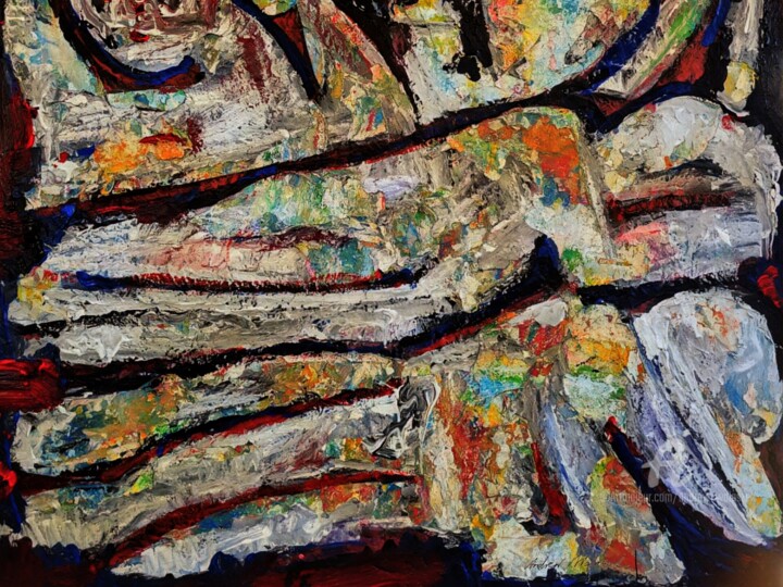 Painting titled "Marketplace" by Andrew Walaszek, Original Artwork, Acrylic Mounted on Wood Stretcher frame
