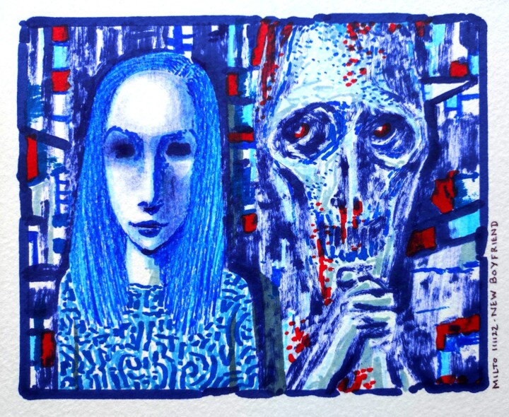 Tekening getiteld "New boyfriend" door Milto Sideris, Origineel Kunstwerk, Marker