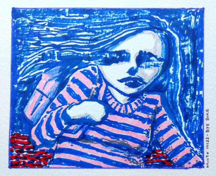 Tekening getiteld "Bye bike" door Milto Sideris, Origineel Kunstwerk, Marker