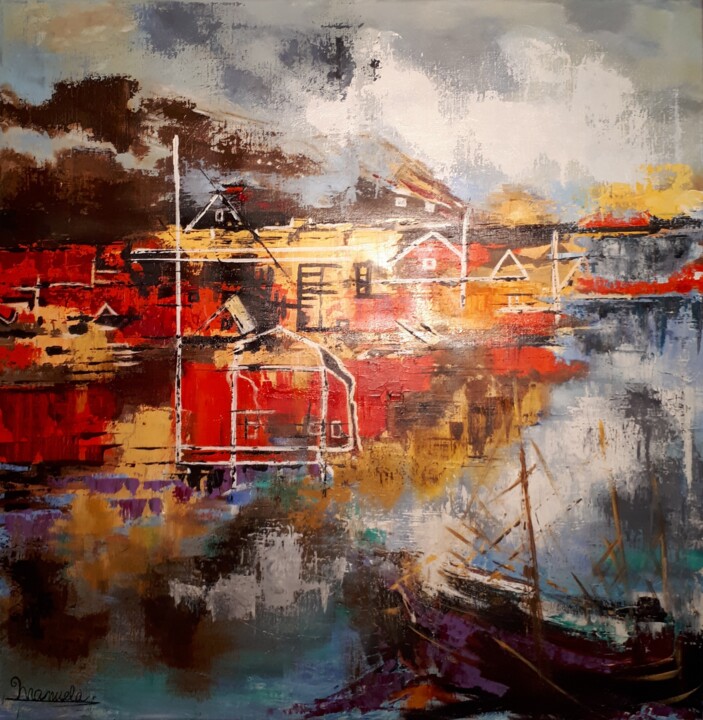 Peinture intitulée "Port inventé" par Manuela Torres Carneiro, Œuvre d'art originale, Acrylique
