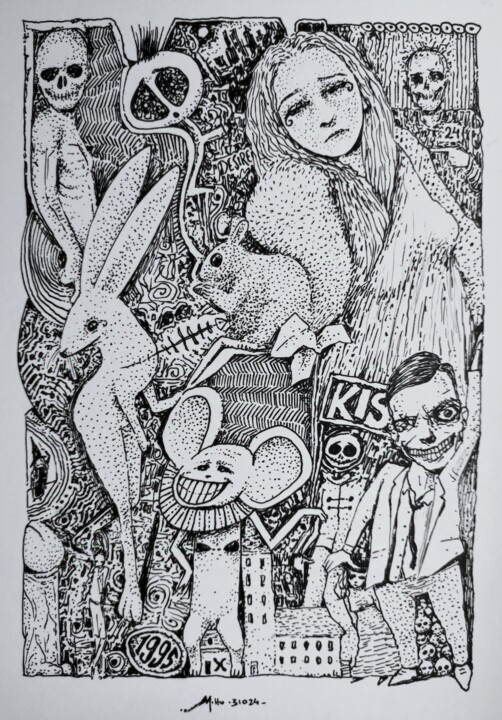 Mad hares and insane mice 그림, 8.3x5.9 in