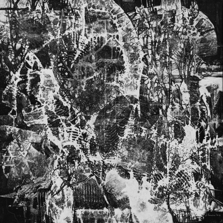 MONOCHROME black and white abstract CHRONICLES I 绘画, 35.4x35.4 in
