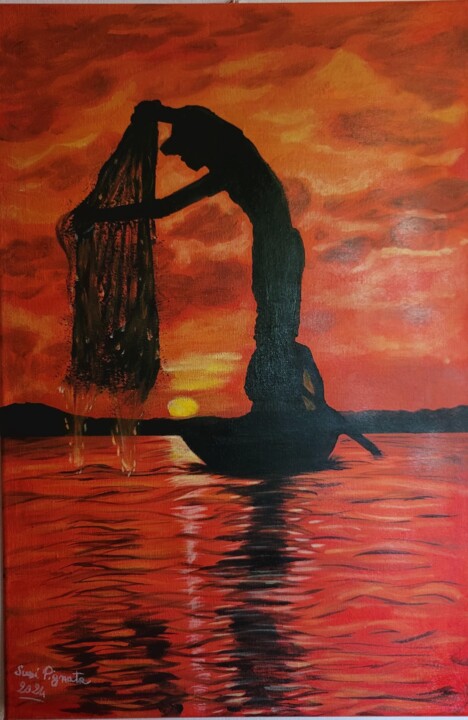 "Pescatori al tramon…" başlıklı Tablo Susi Pignata tarafından, Orijinal sanat, Akrilik