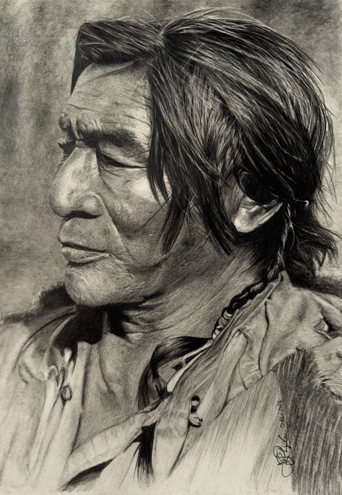 Agichida - Assiniboin 图画, 16.5x11.8 in