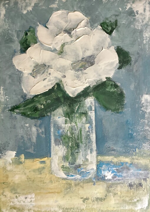 White Flowers in a Vase 绘画, 11.8x7.9 in