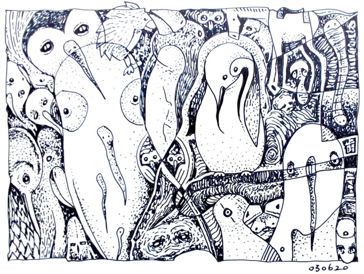 Drawing titled "Mini Infinity Zoo -…" by Milto Sideris, Original Artwork, Gel pen