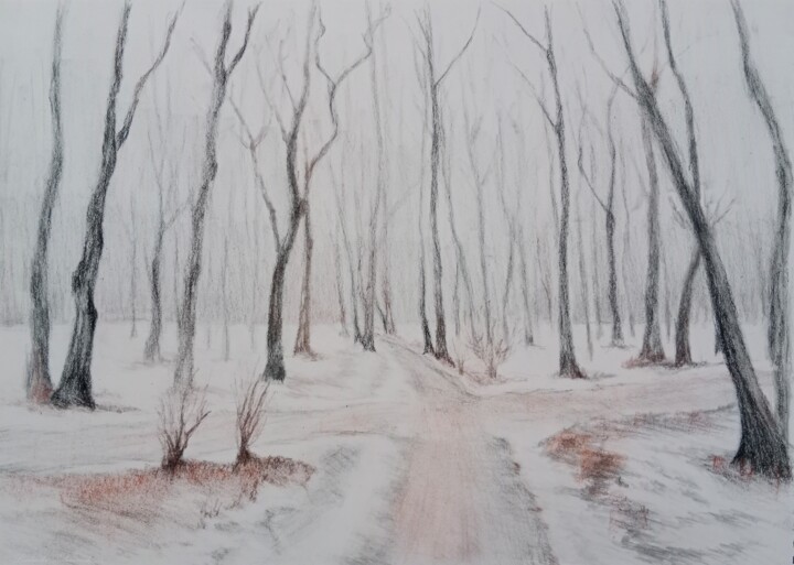 Drawing titled "sketching near the…" by Liudmila Rabinovich, Original Artwork, Charcoal