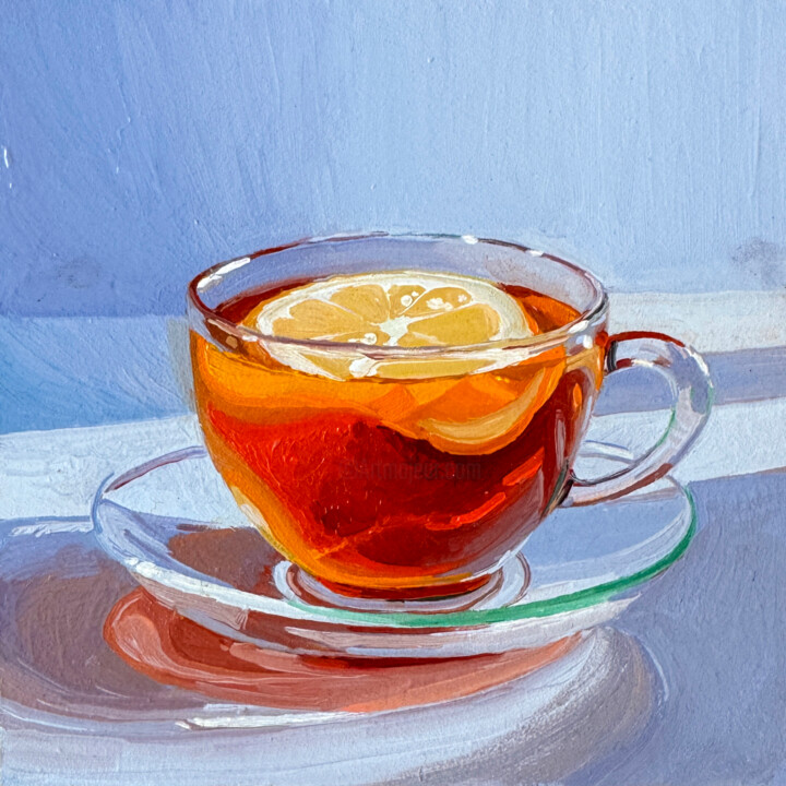 Painting titled "Sunlit Tea with Lem…" by Daria Zavadenko, Original Artwork, Oil