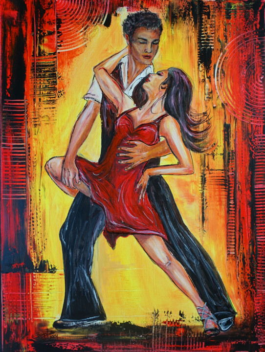 Salsa Tanzbild, Leinwand, Tänzerbild gemalt, Tanz, Malerei Pittura, 35,4x23,6 in