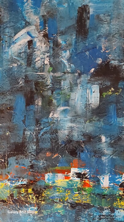 Lumière dans la ville bleue 绘画, 27.6x19.7 in