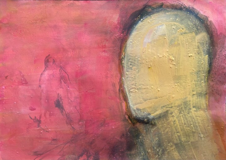 Malerei mit dem Titel "Visage du brasier" von Tristan Soler, Original-Kunstwerk, Acryl Auf Karton montiert
